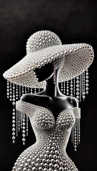 پوستر سه بعدی لاکچری چهره زن با کلاه مرواریدی و لباس دکلته برای دیوارهای شاخص در هتل‌ها و ویلاها