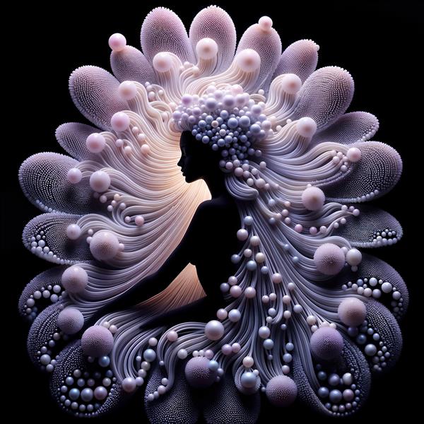 طرح انتزاعی فیگور زن با موهای مرواریدی و هاله‌ی نورانی مناسب برای پوستر دیواری سالن‌های زیبایی و اتاق خواب