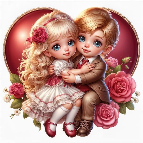 طرح لوکس و کلاسیک جفت عاشقانه کوچک با تم رز قرمز برای تابلو دیواری پذیرایی و چاپ روی ظروف تزیینی