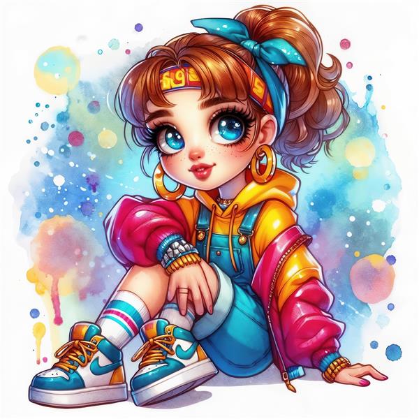 دختر مدرن با استایل اسپرت و رنگ‌های شاد ایده آل برای پوستر دیواری سالن ورزشی و دکوراسیون بوتیک