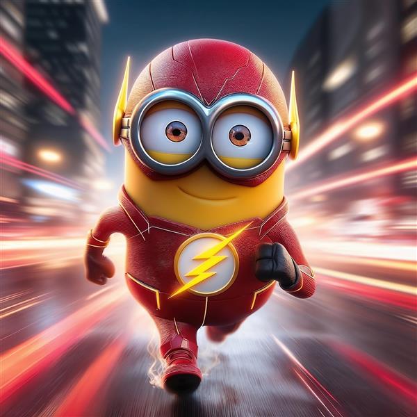 تصویر مینیون در نقش ابرقهرمان فلش در حال دویدن برای پوستر دیواری سه بعدی اتاق گیمینگ