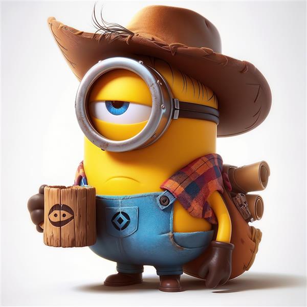 کاراکتر مینیون با کلاه گاوچرانی و استایل وسترن مناسب تابلوهای دکوراتیو کافه و اتاق کودک