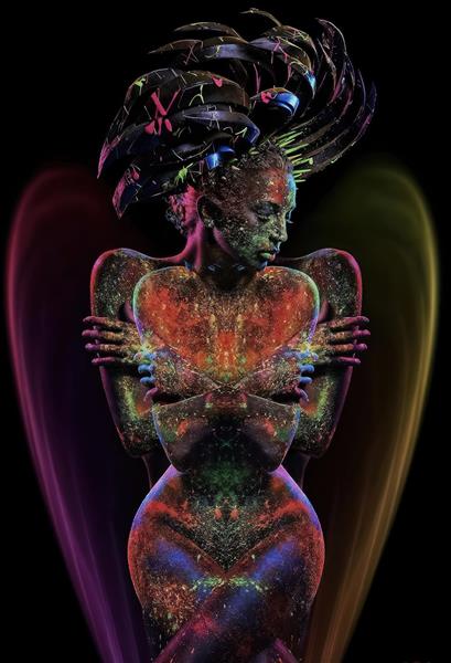 پوستر دیواری سه بعدی زن با رنگ‌های شب‌تاب و بدنه نئونی ایده‌آل برای دکوراسیون گیم‌نت، کلاب و دیوارهای مدرن اتاق خواب