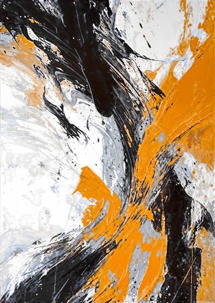 تابلو دکوراتیو انتزاعی با رنگ‌های زرد، مشکی و سفید با انرژی بالا مناسب برای پوستر دیواری مدرن و محیط‌های اداری