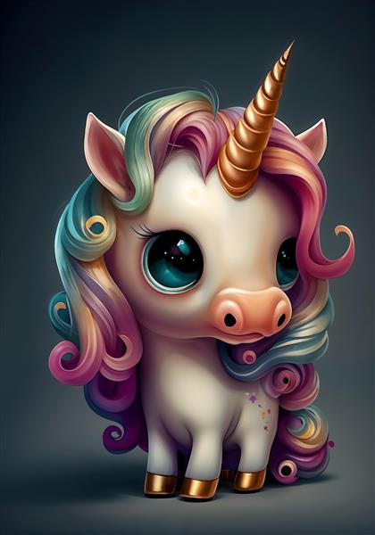 وکتور فانتزی اسب تک‌شاخ (یونیکورن) با یال‌های رنگین‌کمانی برای پوستر دیواری اتاق کودک، مهدکودک و چاپ روی جلد دفتر و وسایل مدرسه