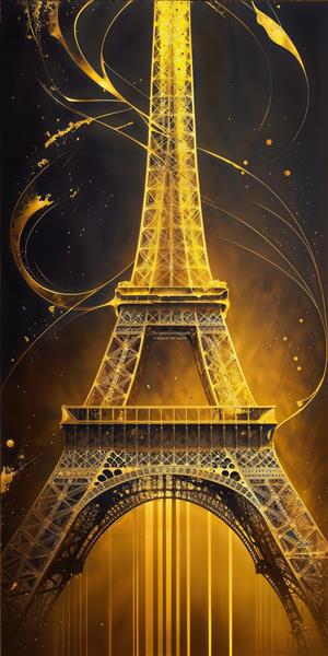 طرح گرافیکی لوکس برج ایفل با افکت‌های طلایی و انتزاعی مناسب پوستر دیواری سه بعدی و دکوراسیون تالار و هتل