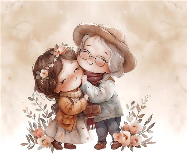 آغوش گرم مادربزرگ و نوه در فضایی رویایی ویژه چاپ روی بوم، تابلو دکوراتیو و پوستر دیواری سالن نشیمن