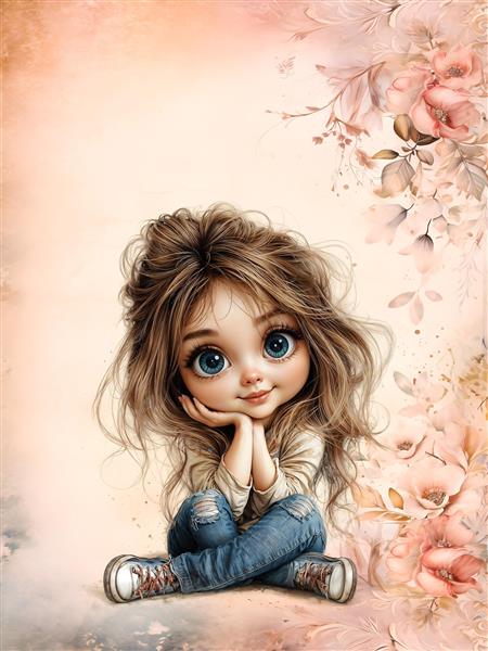 طرح هنری چهره دختر در میان گلهای رز صورتی ملایم مناسب پوستر دیواری اتاق خواب مستر، سالن زیبایی و پرده چاپی