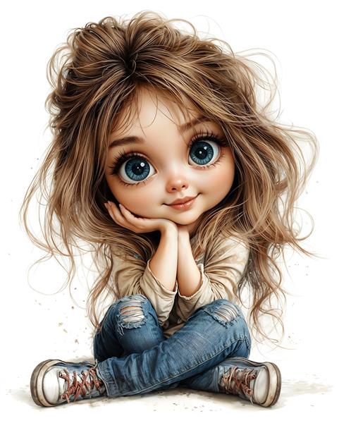 چهره فانتزی دختر با چشمان درشت و موهای بلند مناسب چاپ تابلو شاسی اتاق نوجوان، دیوار آرایشگاه زنانه و طراحی دفتر