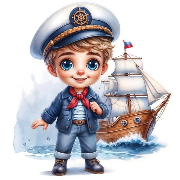 پوستر دیواری پسر ملوان و کشتی بادبانی قدیمی برای اتاق خواب پسرانه، تابلوی دکوراتیو تم دریا و اقیانوس، چاپ روی پرده و روتختی، طرح فانتزی دریانوردی