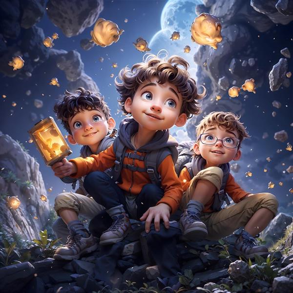 ماجراجویی پسران شجاع در فضا و سیارات برای کاغذ دیواری سه بعدی اتاق پسرانه و دکوراسیون مراکز آموزشی