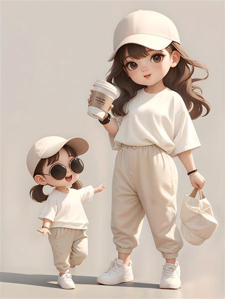 طرح مدرن مادر و دختر با استایل مینیمال و قهوه برای پوستر دیواری کافی‌شاپ، مزون‌های لباس، اتاق خواب مدرن و چاپ روی تابلوهای دکوراتیو