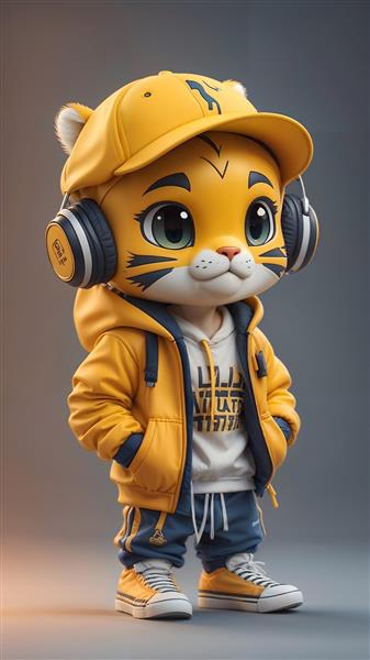 کاراکتر ببر مدرن با استایل هیپ‌هاپ و هدفون برای پوستر دیواری اتاق نوجوان، گیم‌نت، باشگاه ورزشی و چاپ روی لباس و اکسسوری‌های فانتزی
