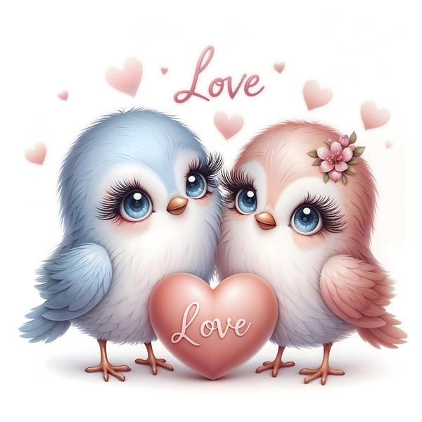 طرح جفت پرنده عاشق با قلب صورتی ویژه چاپ روی کارت تبریک، کوسن و تابلو دکوراتیو اتاق خواب