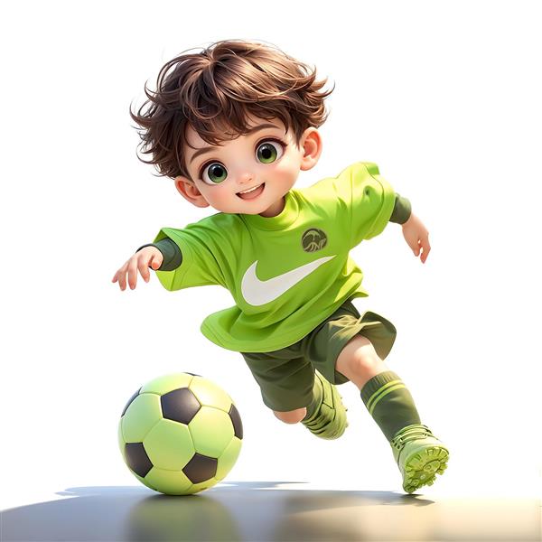 تصویر پسر فوتبالیست با لباس ورزشی نایکی در حال دریبل برای پوستر دیواری سالن ورزشی و اتاق پسرانه