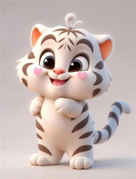 طرح سه بعدی بچه ببر سفید فانتزی و ملوس برای پوستر دیواری مهدکودک و برچسب دیواری اتاق نوزاد