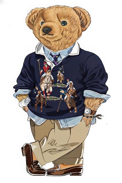 طرح گرافیکی خرس شیک‌پوش با استایل پولو مناسب تابلوی دکوراتیو اتاق نوجوان و چاپ روی پوشه و دفتر