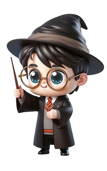 کاراکتر سه بعدی هری پاتر با چوب‌دستی جادویی مناسب برای پوستر دیواری اتاق نوجوان و کلکسیونرهای فانتزی