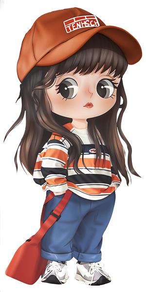 کاراکتر فانتزی دختر با کلاه کپ و تیپ اسپرت مناسب برای چاپ روی دفترچه، ماگ و پوستر دیواری اتاق نوجوان