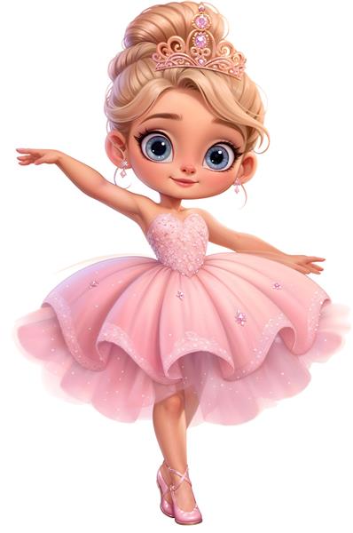 بالرین کوچک با لباس پف‌دار صورتی و تاج درخشان ویژه پوستر دیواری اتاق دخترانه و سالن‌های آموزش رقص