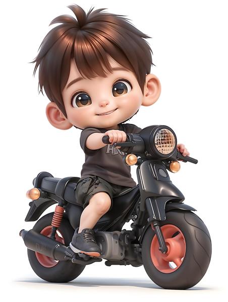 تصویر پسر بچه موتور سوار با موتور سیکلت مشکی لوکس ایده آل برای پوستر دیواری اتاق نوجوان و استیکر بدنه