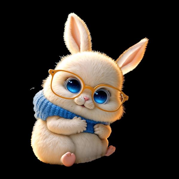 تابلوی دکوراتیو خرگوش فانتزی با عینک و شال‌گردن برای دکوراسیون اتاق نوجوان، کتابخانه و محیط‌های آموزشی به صورت پوستر دیواری