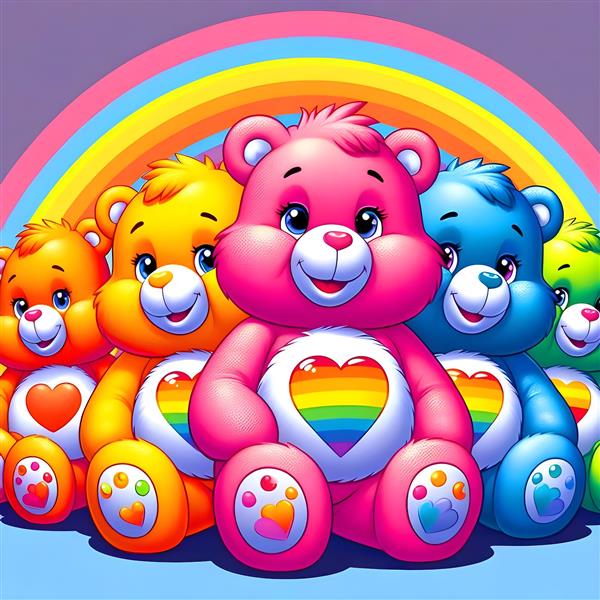 پوستر دیواری رنگین‌کمانی خرس‌های مهربان برای دکوراسیون شاد مهدکودک، شهربازی سرپوشیده و چاپ روی کالای خواب کودک