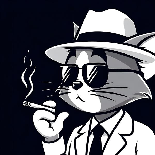 پوستر دیواری گربه سیاه و سفید با استایل مافیایی و عینک آفتابی ویژه دکوراسیون کافه، گیم‌نت و اتاق خواب پسرانه به صورت تابلو شاسی یا پوستر سه بعدی