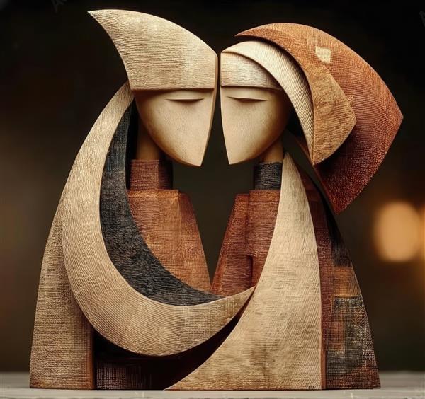 مجسمه چوبی مفهومی آغوش و عشق با سبک مینیمال مناسب دکوراسیون اتاق عروس و پوستر دیواری اتاق خواب