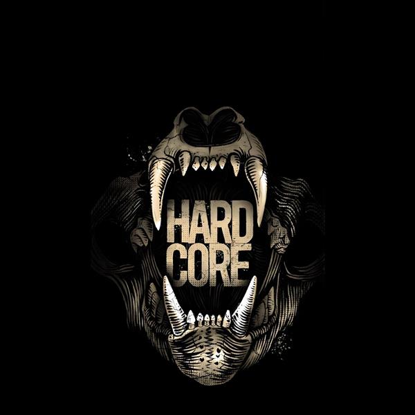 طرح گرافیکی جمجمه حیوان با متن Hardcore سبک پانک و راک برای پوستر دیواری اتاق نوجوان و گیم‌نت