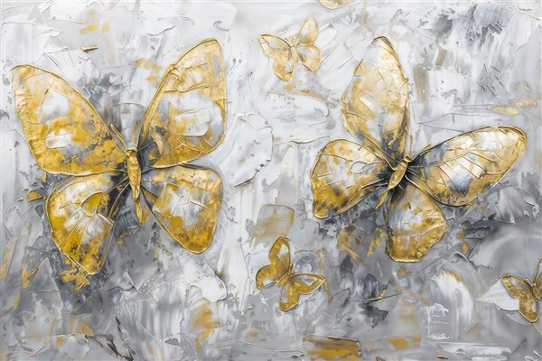 نقاشی پروانه‌های طلایی با سبک کاردک و رنگ‌روغن مدرن جهت چاپ تابلو دکوراتیو و پرده‌های تصویری