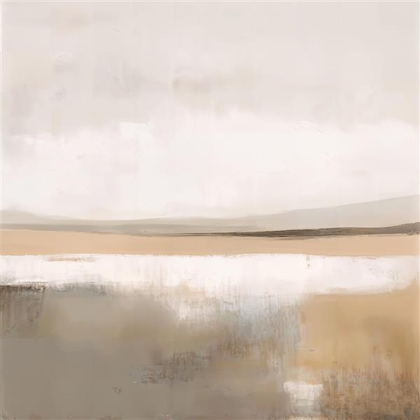 نقاشی انتزاعی منظره با رنگ‌های کرم و خاکی مینیمال مناسب برای تابلو دکوراتیو و فضای مدیتیشن