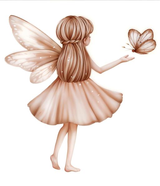 تصویر فانتزی دختر فرشته مهربان با پروانه مناسب برای چاپ روی روتختی کودک و پوستر دیواری اتاق دخترانه