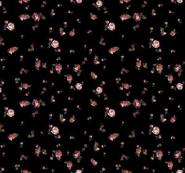 طرح پترن گل‌های رز ریز مینیاتوری روی زمینه مشکی برای چاپ پارچه روتختی و کاغذ دیواری اتاق خواب دخترانه
