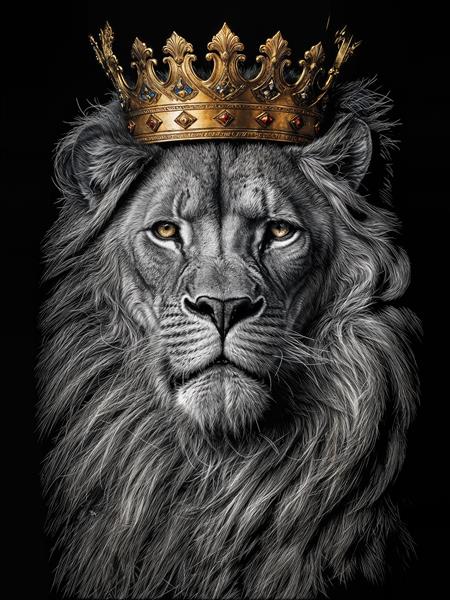 پوستر دیواری لوکس طرح شیر با تاج پادشاهی طلایی مناسب اتاق مدیریت و دکوراسیون اداری مدرن