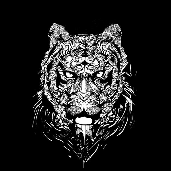 طرح گرافیکی سر ببر با خطوط انتزاعی سیاه و سفید ویژه پوستر دیواری سالن ورزشی و دکوراسیون مدرن اداری