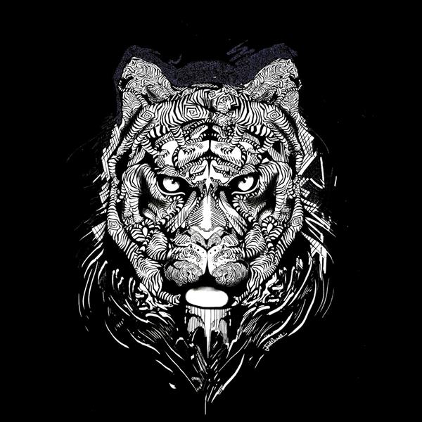 وکتور گرافیکی سر ببر با خطوط هندسی سیاه و سفید برای پوستر دیواری سه بعدی اسپرت و دکوراسیون اتاق جوان