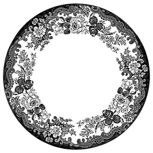 طرح اسلیمی و گل‌ارای دورانی سیاه و سفید ویژه چاپ روی بشقاب دکوراتیو، سینی و حاشیه آینه