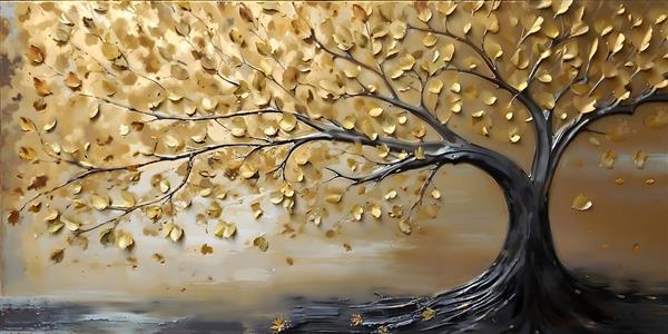 پوستر دیواری افقی درخت طلایی در حال وزش باد مناسب دکوراسیون مدرن، بالای کاناپه و سالن کنفرانس