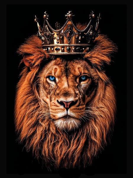 طرح لوکس چهره شیر با تاج پادشاهی طلا ویژه پوستر دیواری پشت تخت و دکوراسیون دفاتر تجاری خاص