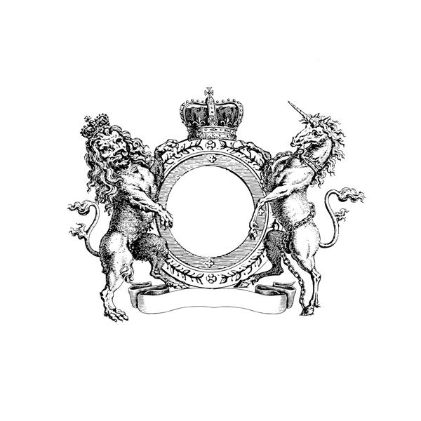 وکتور نشان سلطنتی کلاسیک با طرح شیر و تک‌شاخ مناسب برای پوستر دیواری لوکس، لوگوی تجاری، دکوراسیون کلاسیک و چاپ روی ظروف تزئینی