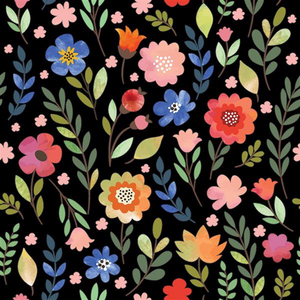 پوستر دیواری طرح آبرنگی گل و گیاه با رنگ‌های شاد و زنده مناسب برای نوسازی اتاق خواب دخترانه، مهدکودک و چاپ روی پرده و کوسن‌های تزئینی