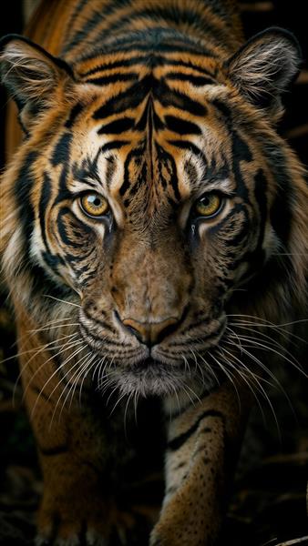 پوستر دیواری سه بعدی ببر بنگال در حال حرکت با نگاه قدرتمند ایده آل برای دکوراسیون اتاق کار، لابی مجتمع‌های تجاری و چاپ تابلو شاسی لوکس