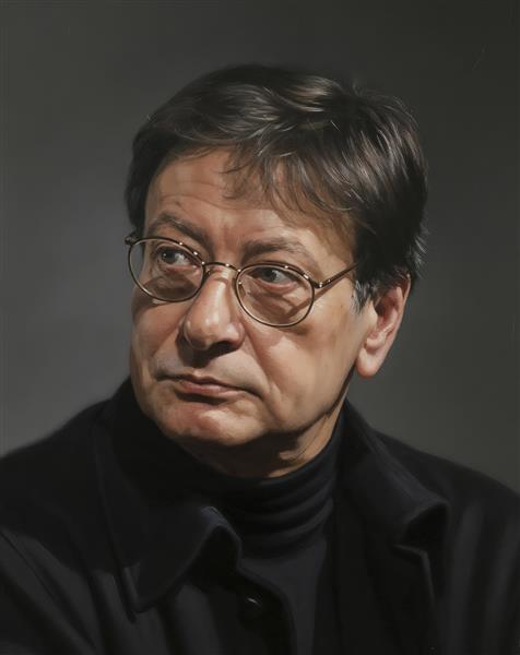 تصویر پرتره محمود دولت‌آبادی نویسنده بزرگ معاصر ویژه دکوراسیون اتاق مطالعه، کافه کتاب، دفاتر نشر و چاپ پوستر دیواری هنری و تابلو شاسی