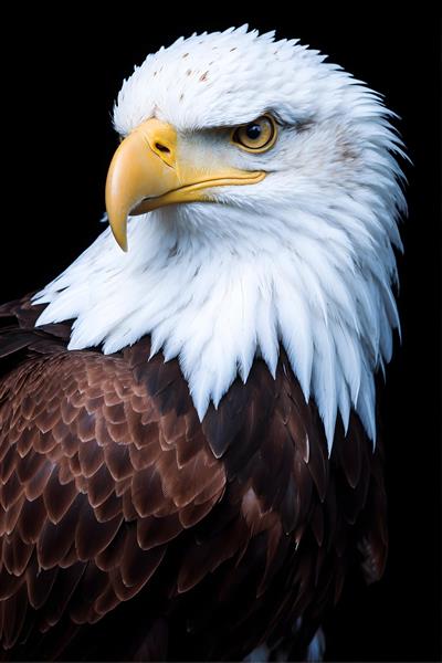 پرتره باابهت عقاب سرسفید با پس‌زمینه مشکی مناسب چاپ تابلو دکوراتیو اتاق مدیریت و دفتر کار مهندسی