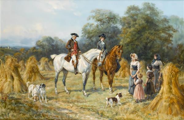نقاشی کلاسیک منظره روستایی و اسب‌سواری اشرافی مناسب برای تابلو دکوراتیو هتل و پوستر دیواری سالن کنفرانس
