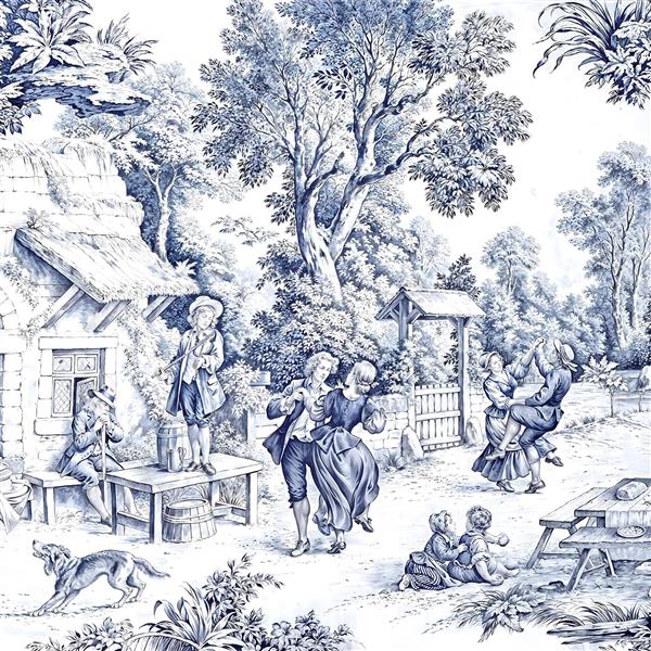 طرح نوستالژیک آبی و سفید رقص محلی اروپایی برای پوستر دیواری آشپزخانه و رستوران کلاسیک