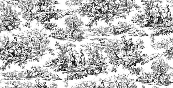 کاغذ دیواری کلاسیک با طرح سیاه و سفید مینیاتوری اروپایی مناسب سالن پذیرایی و دفتر کار