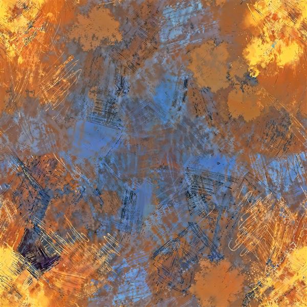 طرح انتزاعی مدرن با رنگ‌های گرم نارنجی و آبی برای پوستر دیواری پذیرایی و تابلو دکوراتیو لوکس