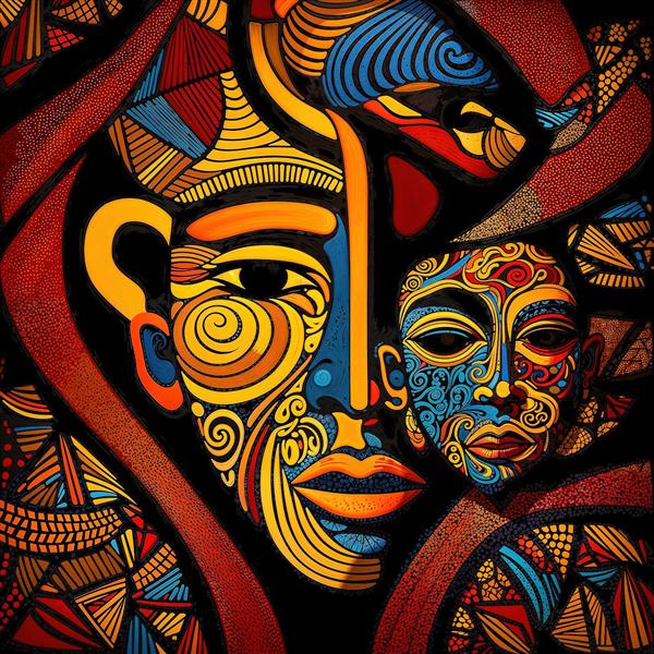 پوستر دیواری سه بعدی با طرح چهره اساطیری و نقوش سنتی رنگارنگ برای رستوران و فضاهای خاص